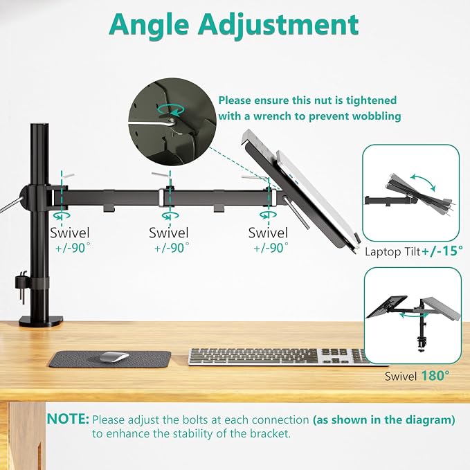 WALI Laptop Tray Desk Mount for 17inch Notebook, Fully Adjustable Laptop Arm up - Image 4