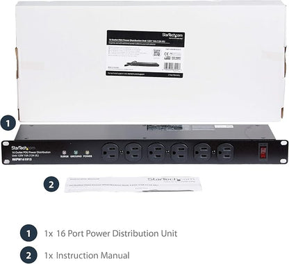StarTech.com 16 Outlet Horizontal 1U Rack Mount PDU Power Strip - Image 7