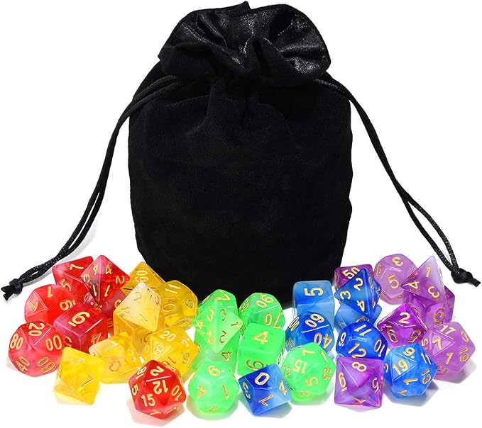 Assorted 5 Colors Polyhedral Dice Set Translucent by IvyFieldDice