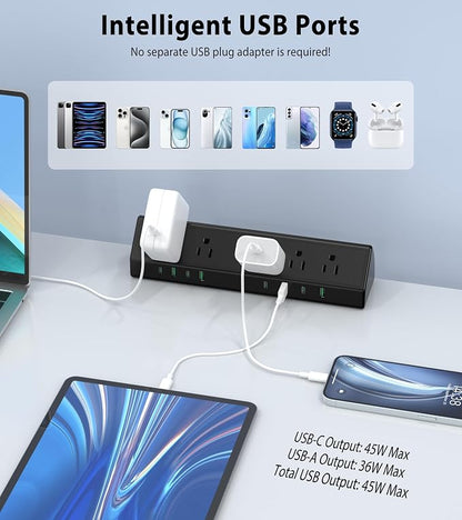 45W Fast Charging Station, Desk Clamp Power Strip, 4 PD USB-C Ports, 5 AC - Image 4