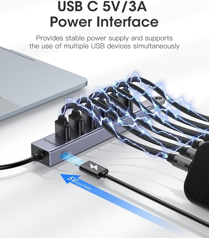 FORIDA Aluminum Alloy 8 Port USB Hub Long Cable USB Splitter - Image 4