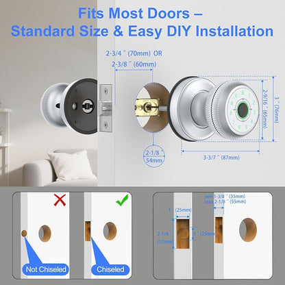 BIWIBON 5-in-1 Smart Door Knob, Fingerprint Door Knob - Image 6