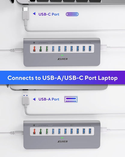 Powered USB Hub 10Gbps, 10 Ports USB 3.1 Gen 2 Hub Power Multiport USB Splitter - Image 5