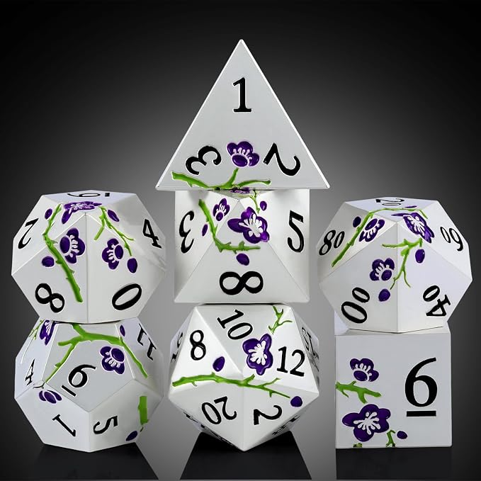 Flower Silver Metal Dice, DNDND 7 PCS Heavy Metallic D&D Dice Set - Image 7