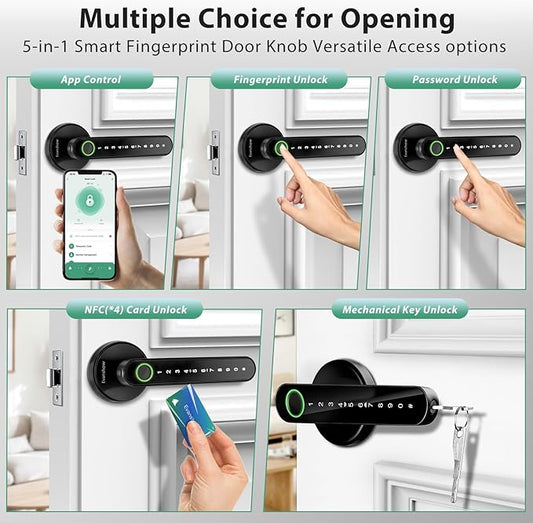 Smart Door Lock with Knob, Keyless Entry Door Locks with Handle, Fingerprint - Image 2