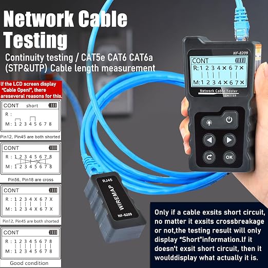 NF-8209 Network Cable Tester for POE Test/CAT5e/CAT6/CAT6a LAN Ethernet Wire - Image 4