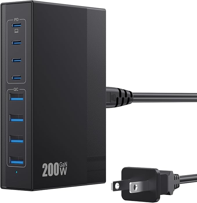 200W USB C Charger Block, 8-in-1 GaN III USB C Charger Fast Charging Station Hub by FOCHEW