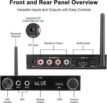 5.3 Bluetooth Audio Amplifier 2-Channel Stereo Hi-Fi Amplifier - Image 3