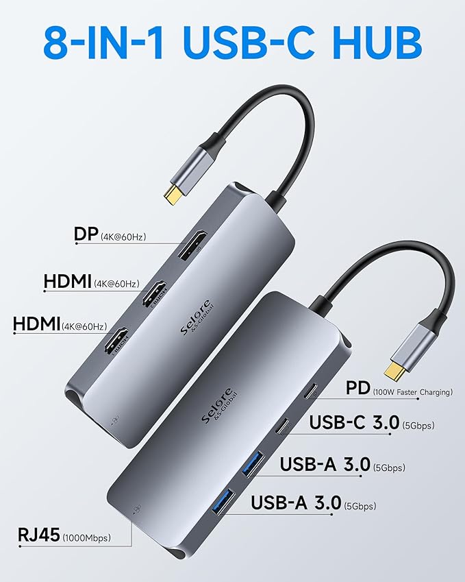 USB C Docking Station Dual Monitor, Selore Docking Station 3 Monitors Triple 4K - Image 2