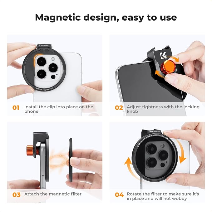K&F Concept Clip On 67mm CPL Magnetic Phone Lens Filter Kit, Phone Clip - Image 6