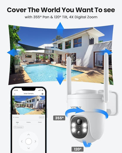 VIZIUUY Solar Security Cameras Wireless Outdoor, 3MP Pan/Tilt 360°View - Image 9