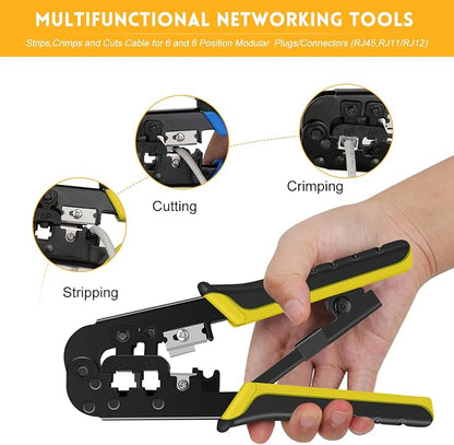 RJ45 Crimp Tool Kit for Cat5 Cat5e Cat6 Modular Plugs Connectors, 8P/RJ-45 - Image 2
