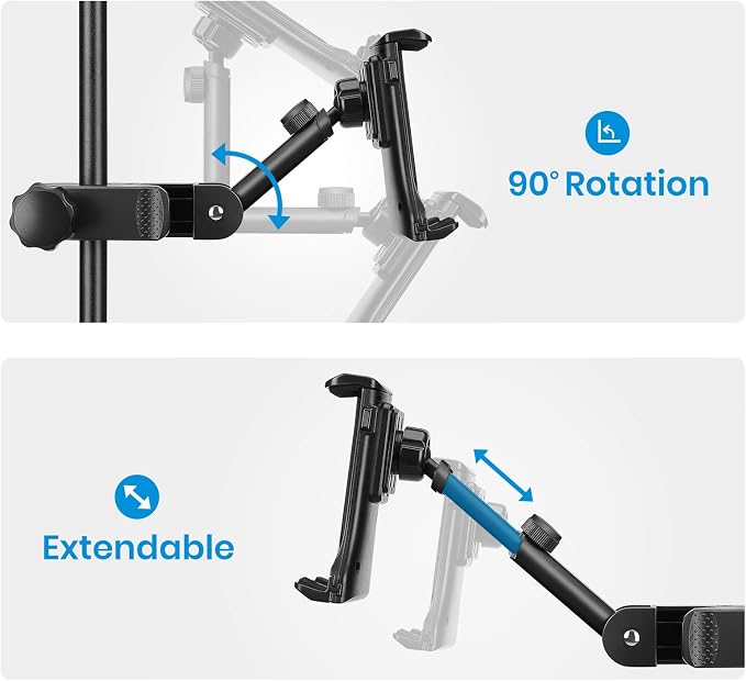 Moukey Tablet Holder for Microphone Stand, Adjustable Mic Music Stand Phone - Image 8