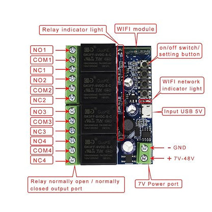 Ewelink WiFi Wireless Smart Relay Module USB 5v 4 Channel Inching Self-Lock - Image 4
