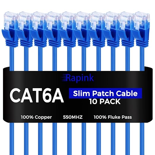 Rapink Cat6a 2ft Ethernet Patch Cables, 10G Support, Cat6a Ethernet Cable by Rapink