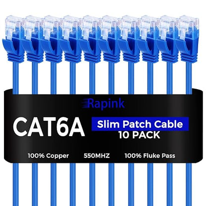 Rapink Cat6a 2ft Ethernet Patch Cables, 10G Support, Cat6a Ethernet Cable by Rapink