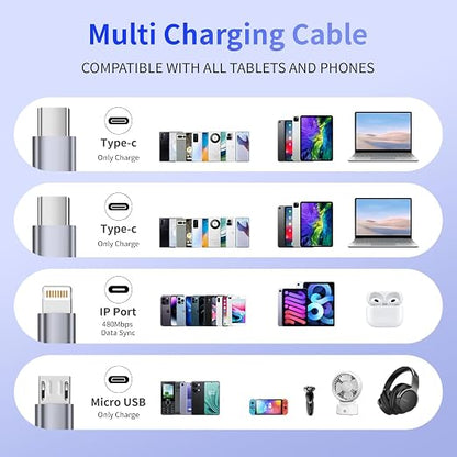 USB C Multi Charging Cable, 4 in 1 Charging Cable Nylon Braided USB-C Multiple - Image 7