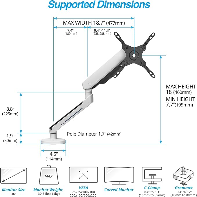 AVLT Single 27”-45” RGB Gaming Monitor Arm Desk Mount Built-in 20 Lighting - Image 4