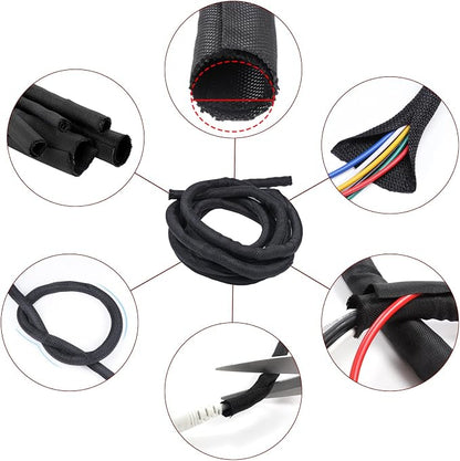 Black Braided Cable Management Sleeves Wire Loom Tubing Cord Protector - Image 7