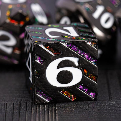 Metal Dice Set DND, Metallic Glitter Stripes D&D Dice Set - Image 4