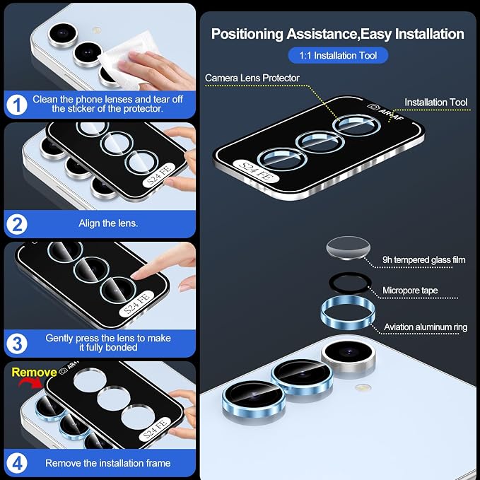 for Samsung Galaxy S24 FE Camera Lens Protector, Individual Metal Ring Tempered - Image 6
