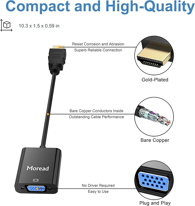 HDMI to VGA, 5 Pack, Uni-Directional Gold-Plated HDMI to VGA Adapter - Image 5