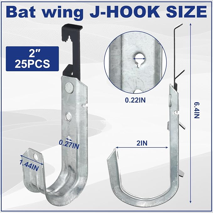 Zonon 25 Pcs J Hooks for Hanging Metal J Hook Hangers Cable Support - Image 2