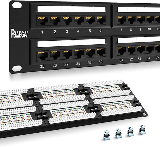 Patch Panel 48 Port Cat6【EC Listed】 2U Network Patch Panel Rackmount Punch by PBAEGAV