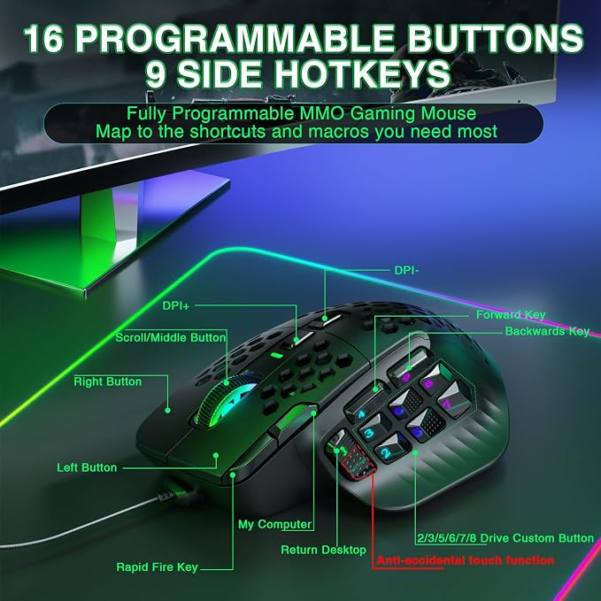 SOLAKAKA SM809 Wired MMO Gaming Mouse, - Image 4