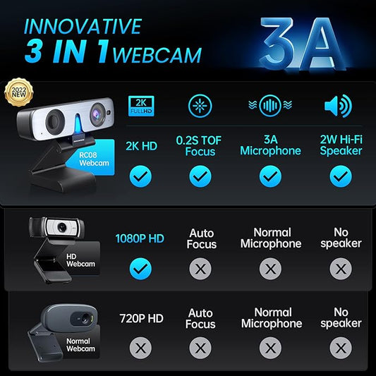 ROCWARE RC08 2K Webcam with Speaker, Webcam - Image 2
