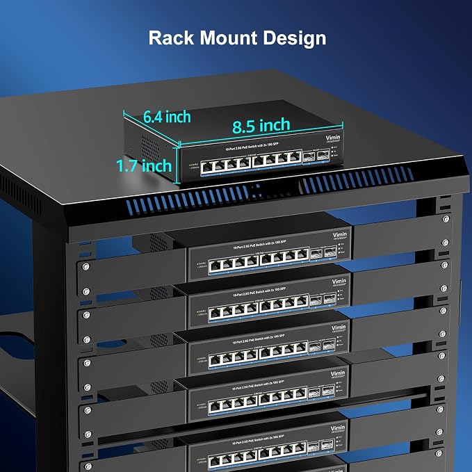 8 Port 2.5G PoE Switch Unmanaged, VIMIN 10x 2.5G Base-T PoE Switch, 2X 10G SFP - Image 8