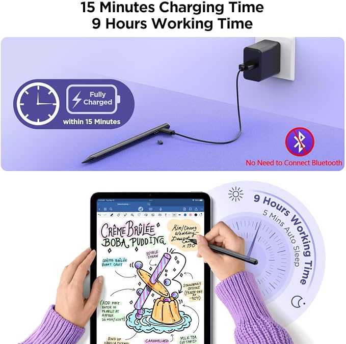 Stylus Pen for iPad 2018-2025, 15Mins Fast Charge for Apple Pencil, Palm - Image 3