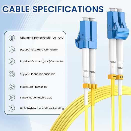 OS2 LC to LC Fiber Patch Cable 30m/100ft, Options 0.2m~200m, 1G/10Gb Duplex - Image 5