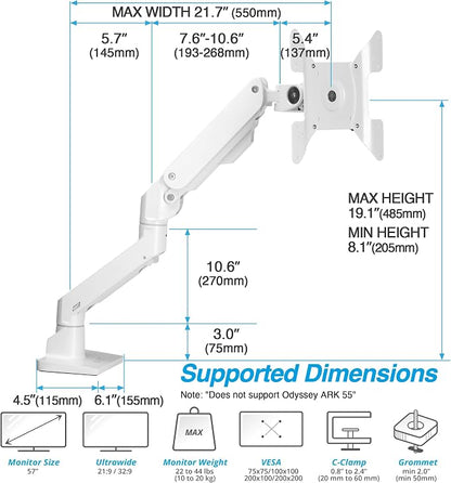 AVLT Single 34”-57” Monitor Arm Desk Mount fits One 44 lbs Heavy Duty Screen - Image 4