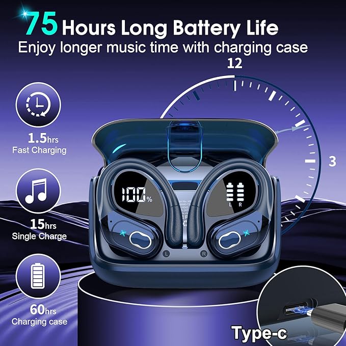 Wireless Earbuds 75hrs Bluetooth 5.4 Headphone Sport, 2025 Bluetooth Earbuds - Image 2