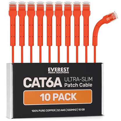 Everest Ultra Slim Cat6a Ethernet Patch Cables 0.5ft Orange by EverestMediaSolutions