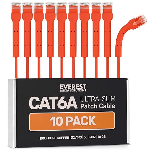 Everest Ultra Slim Cat6a Ethernet Patch Cables 7ft Orange by EverestMediaSolutions