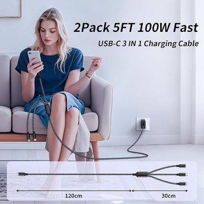 100W USB C Cable, 3 in 1 USB C Charger Cable - Image 7