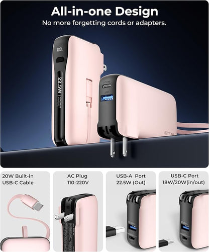 1 Pack Portable Charger with Built-in USB-C Cable & Plug, 000mAh 5V/4.5A Power - Image 2
