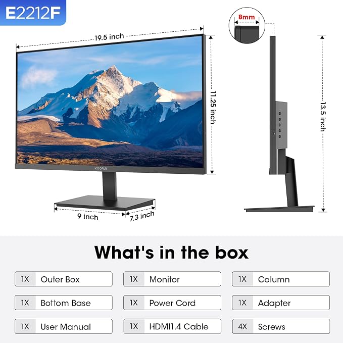 KOORUI 22 Inch Computer Monitor Full HD 1080P 100Hz PC Gaming Screen VA Panel - Image 12