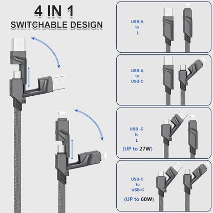 2Pack 4 in 1 USB C Cable for Lightning Cable, 3FT Flat Braided USB C to USB C - Image 3