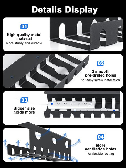 Delamu 2 Pack Metal Under Desk Cable Management Tray, U-Channel Cord Organizer - Image 6