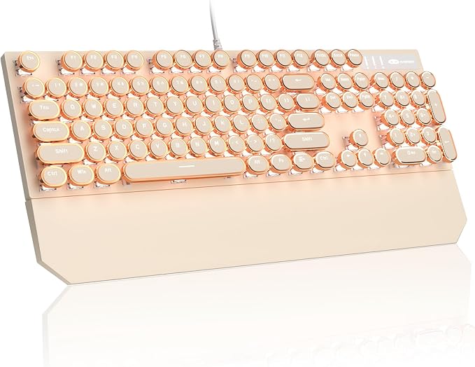 MageGee Typewriter Mechanical Gaming Keyboard, Retro Punk Creamy Round Keycaps by MageGee