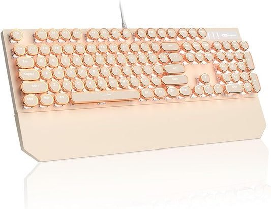 MageGee Typewriter Mechanical Gaming Keyboard, Retro Punk Creamy Round Keycaps by MageGee