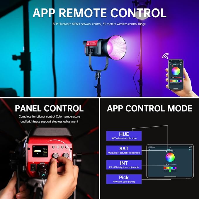 GVM 300C RGB Video Light, 300W Studio Light 2000K-10000K, 200 Lux@ 1m - Image 6
