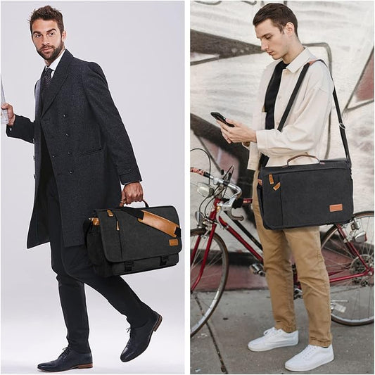 ESTARER Men Messenger Bag 15.6 inch, Water-resistant Canvas Computer Work Bag - Image 2