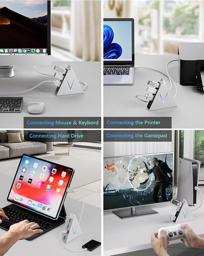 USB 3.0 Hub, 4 Port USB Hub Tower, 2ft Cable USB Splitter - Image 4