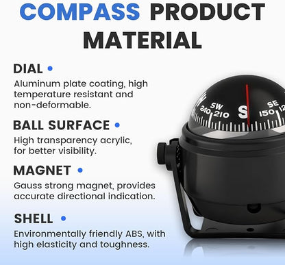 Boat Compass with Magnetic Declination Adjustment, Pivoting Marine Compass - Image 4