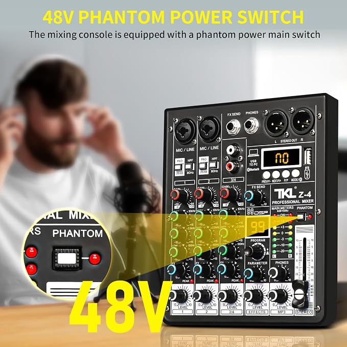 4 Channel Audio Mixer, Professional DJ Mixer Sound Board Mixing Console - Image 5