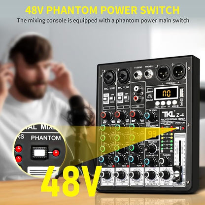 4 Channel Audio Mixer, Professional DJ Mixer Sound Board Mixing Console - Image 5